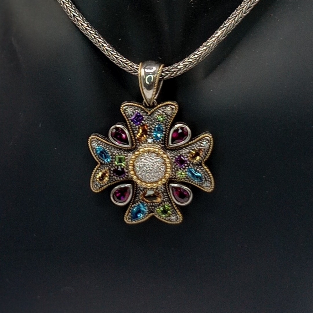 EFFY Multicolor Gemstone Flower Pendant Necklace